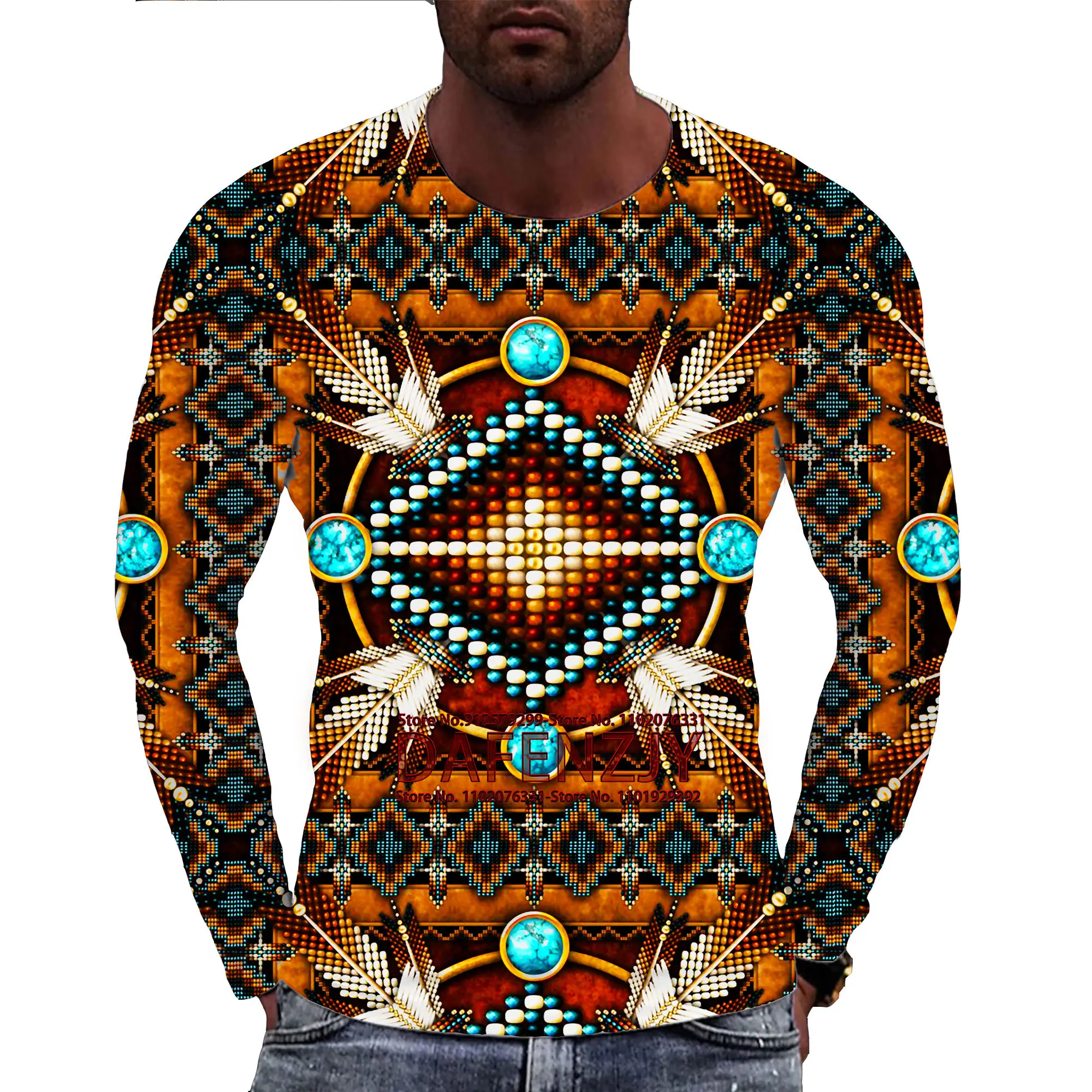 American Indians Culture 3D T Shirt For Men Design Printed Long Sleeve Fashion Hip Hop O-neck Tops Abstract Harajuku Men\'s Shirt