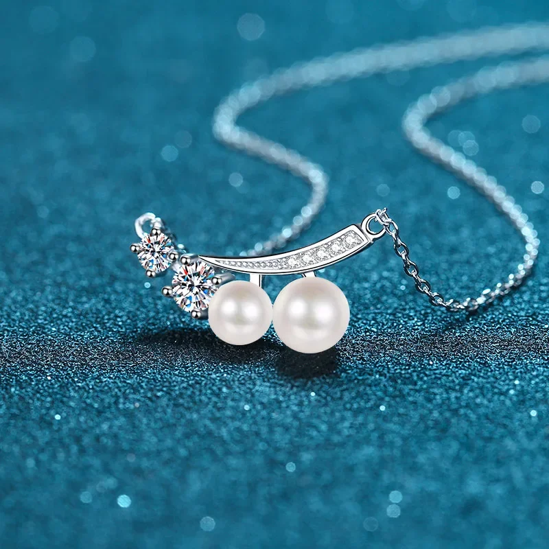 18K Gold Inlaid Necklace Women's Moissanite Necklace Freshwater Pearl Collarbone Chain Pt950 Platinum High-end Light Luxury