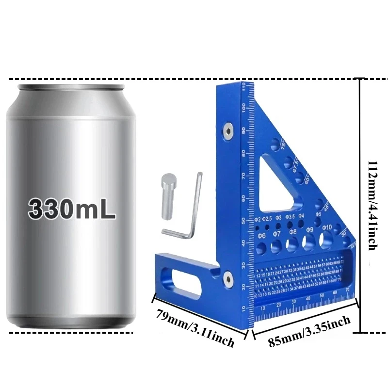 1pc Precision Aluminum Alloy Woodworking Square with Dowel Pins - Multi-Angle Scriber & Miter Ruler for Carpenters and Engineers view 5