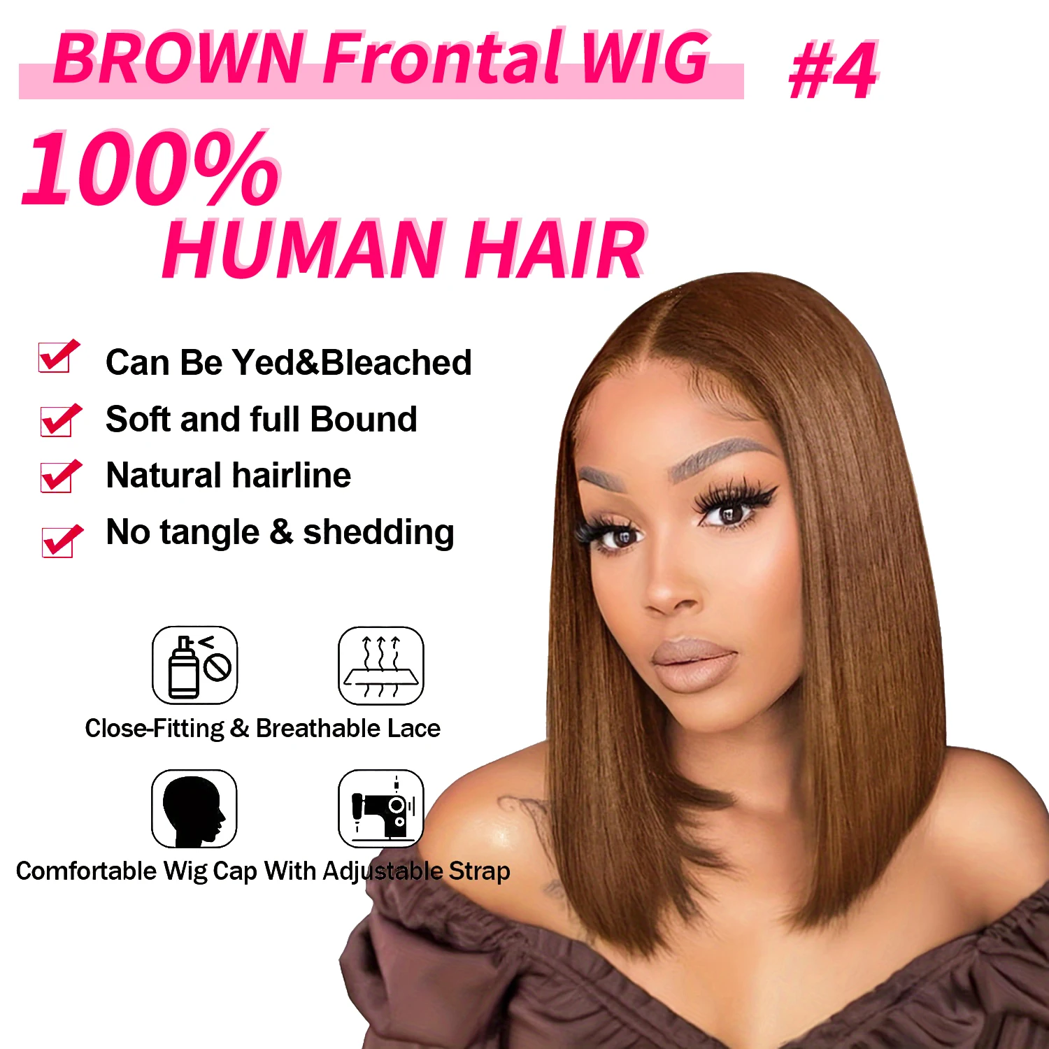 Brown Straight Short Bob Wigs Human Hair 13x4 Lace Front Wig 230% Density Pre Plucked Lace Front Wigs #4 Color Straight Bob Wigs
