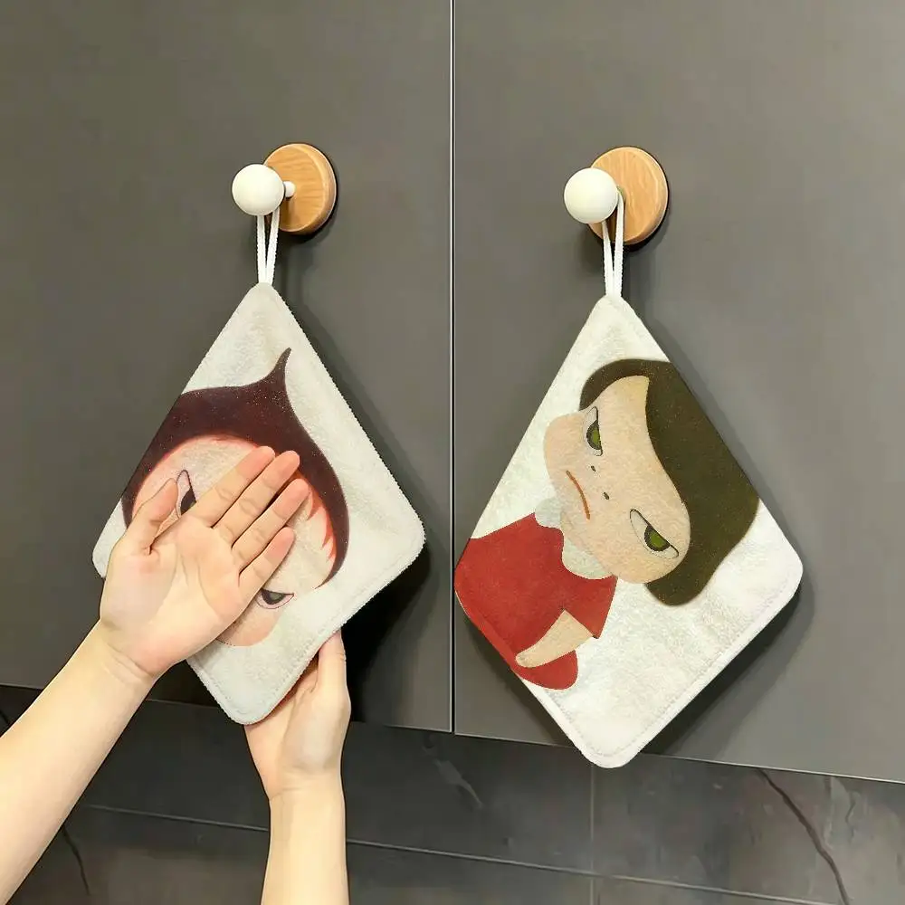famous Artist Y-Yoshitomo Nara artwork Hanging Style Hand Wiping Towel, Polyester Cotton, Anti-fade for Indoor Kitchen