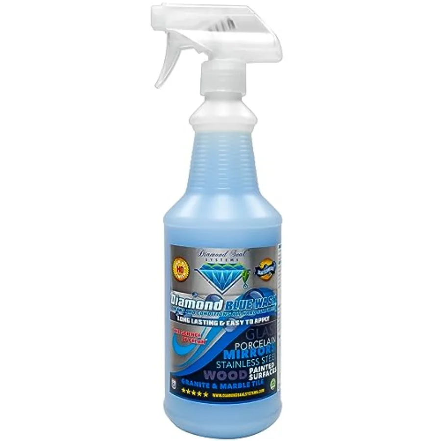 

Made in the USA. Diamond Blue Repellent Wash Multi Surface. Cleans, Shine Best Cleaner for Glass, Granite, Countertops Wood and