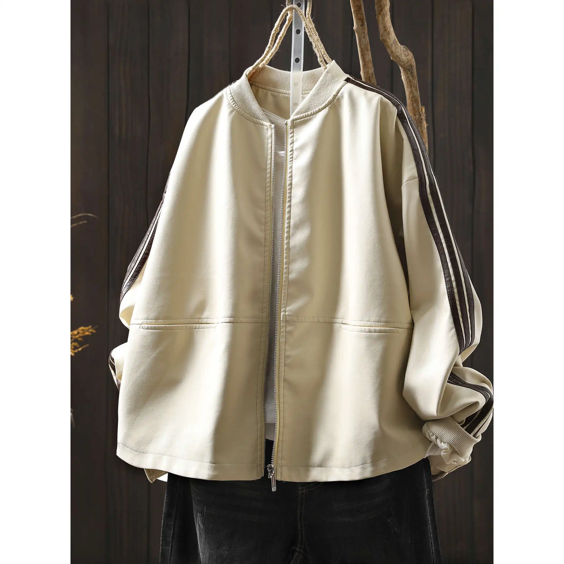 Jaet Long en cuir PU pour femmes, manteau de moto Sle Color Blo, coupe ample, Cool, vêtements d'extérieur d'automne, nouvelle collection 2025