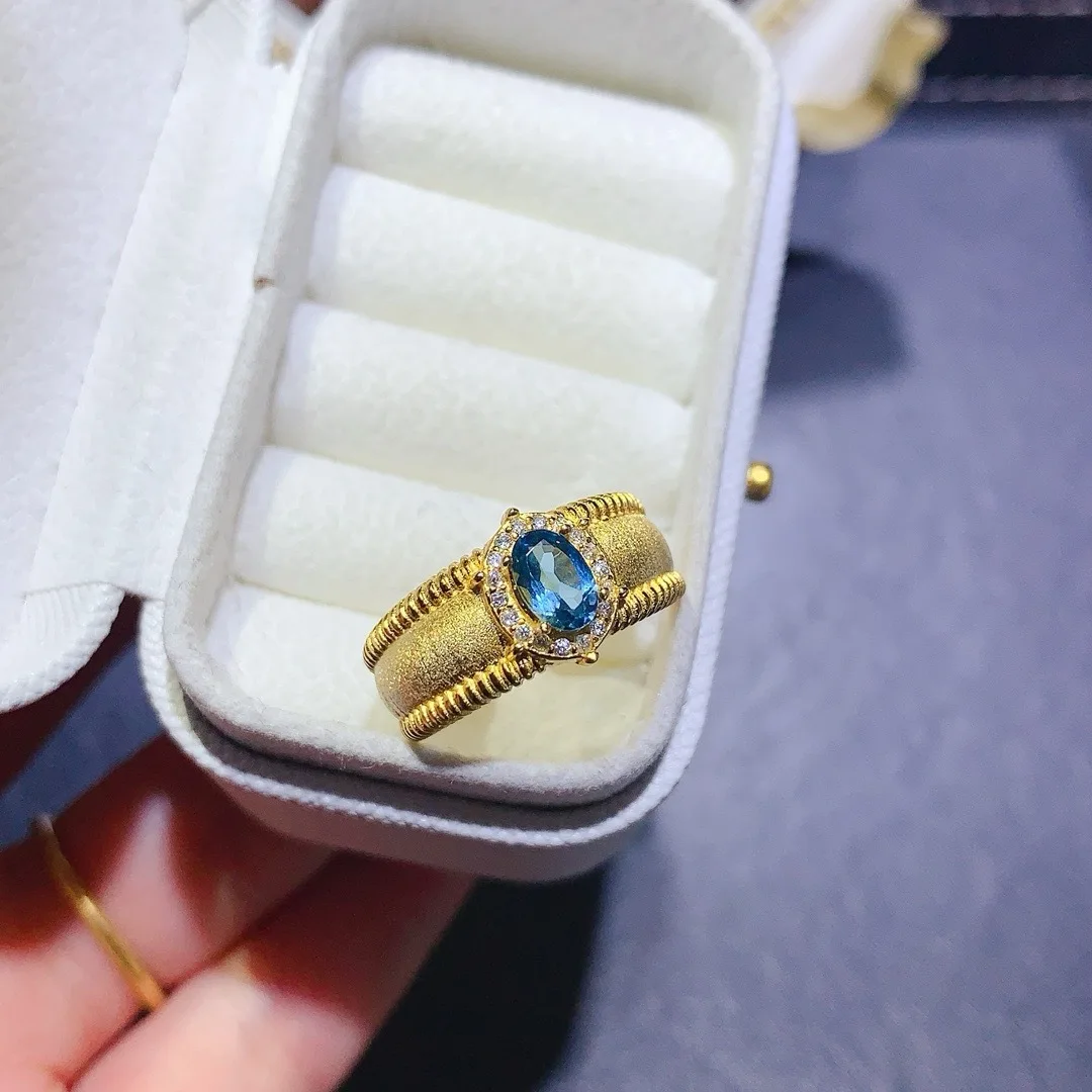 

Изысканное серебряное кольцо с сияющим синим топазом S925, изысканные женские украшения для улучшения стиля, отлично подходит для подарков в особых дней