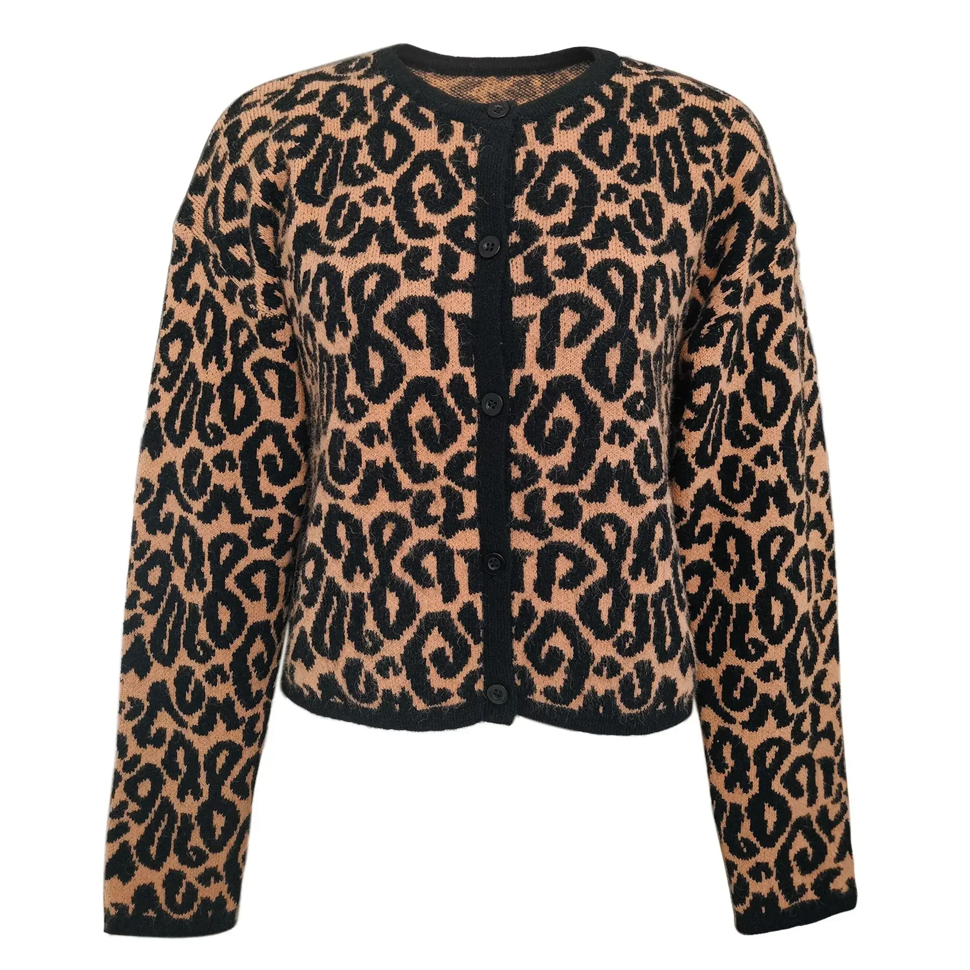 2024 Winter Einreiher Langarm Leopard Strickjacke Beiläufige Lose Pullover Frauen Mode Leopard Pullover Pullover