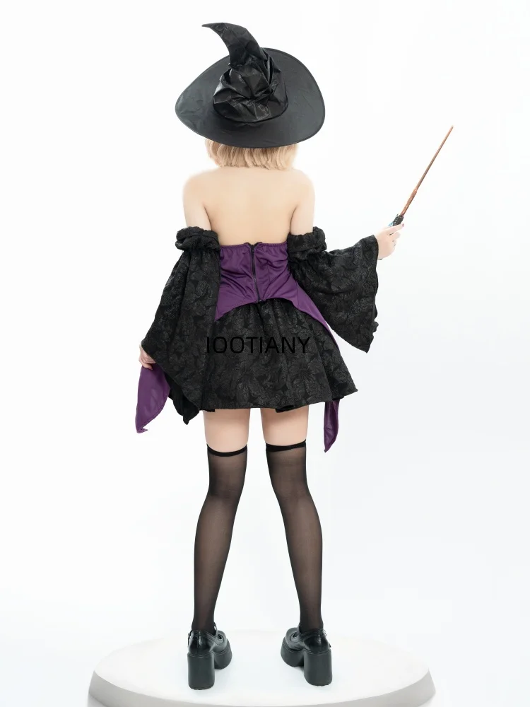 Halloween New Fashion Sexy Witch Cosplay Costume Women Black Halter Neck Dress Dance Performance Fancy Dress Sister Costume