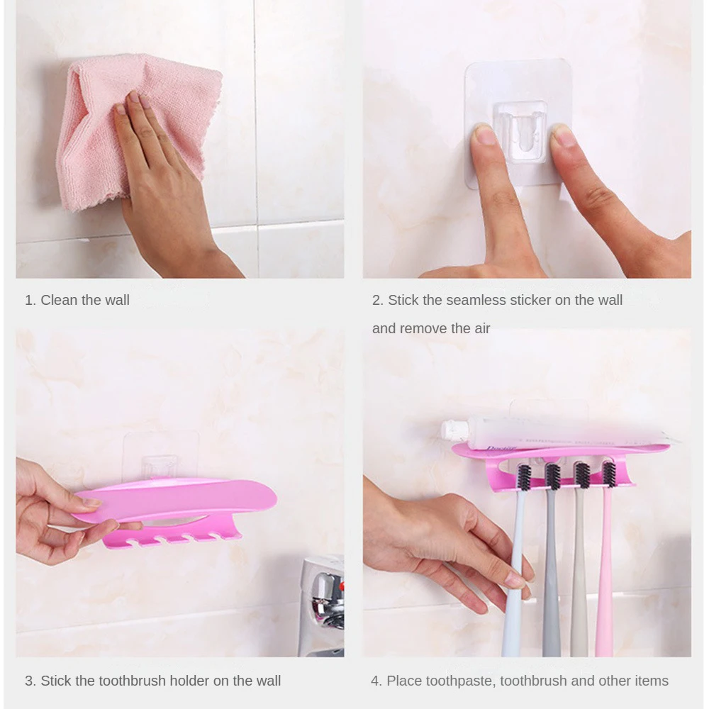 Toothpaste Toothbrush Holder No Trace Stickers No Trace Toothbrush Holder Wall Hanging Neat And Clean Wash Storage Box