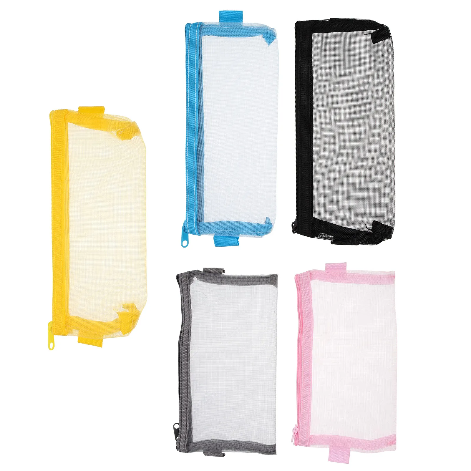 

5 Pcs Large Capacity Transparent Mesh Exam Pencil Bag Stationery ganizer Black Blue Pink Gray Yellow Zipper Container