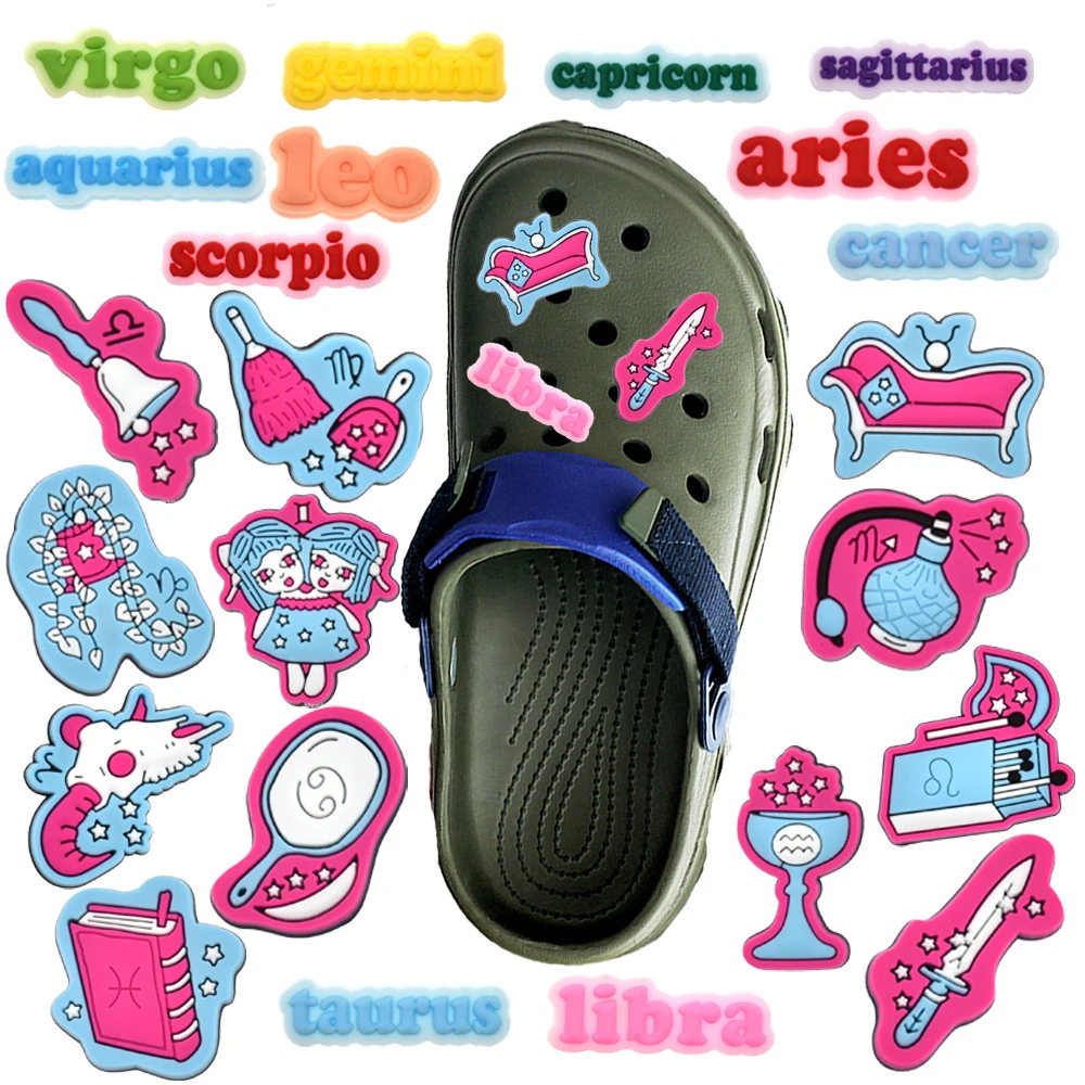 Neue 23-teilige niedliche Cartoon-Sternbild-Serie PVC-Schuh-Charms, Accessoires für Strandtaschen, DIY farbige Schuhdekorationen, modische Geschenke