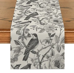 Vintage Hand-painted Flowers and Birds Table Runner Kitchen Table Decor Farmhouse Dining Table Runners Wedding Party Decorations