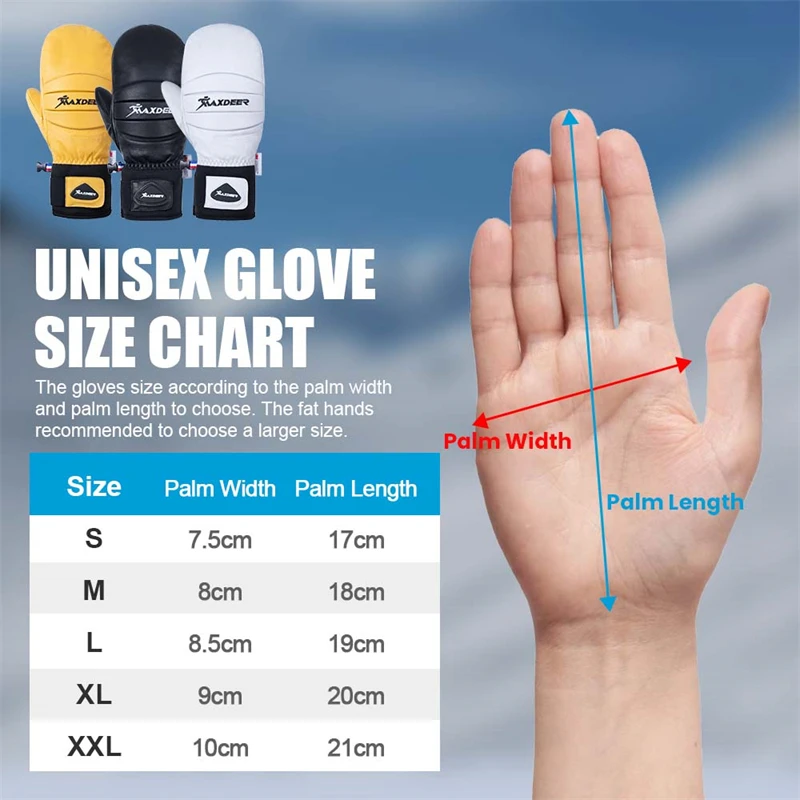 MAXDEER Ski Gloves Leather Snowboard Mittens Men Women Skiing Snowmobile Snow Sports Winter Thermal Gloves Waterproof Windproof