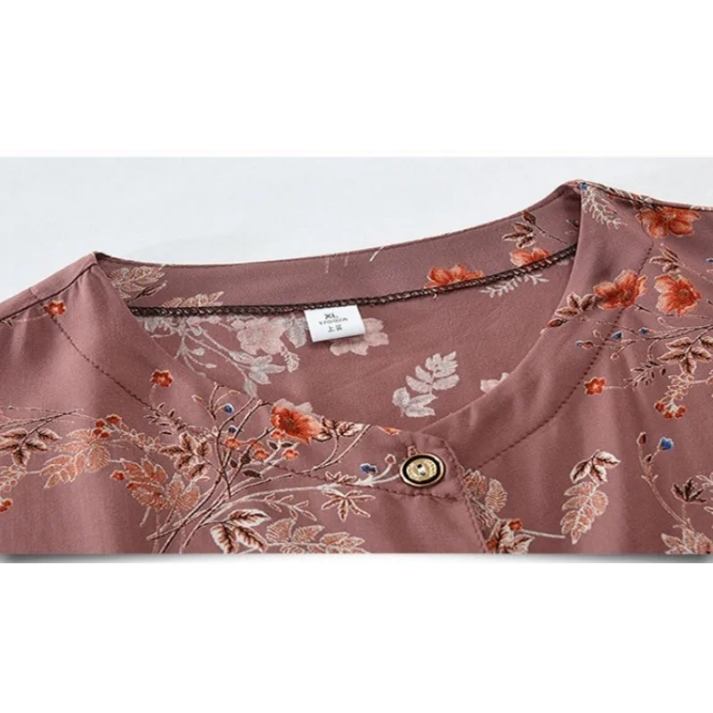 Ensembles de pyjama deux pièces pour mère d'âge moyen, olympiques d'été pour femmes, vêtements de nuit à manches courtes, t-shirt, cardigan floral