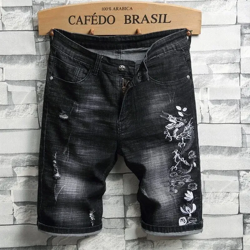 Mezzo Bermuda Uomo Pantaloncini di jeans con tasche Pantaloni jeans corti skinny slim da uomo Lunghi invecchiati Tendenza vintage 2025 Xl Cowboy