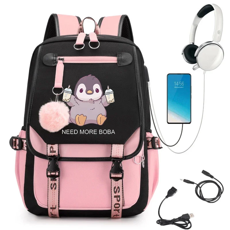 

Girls Backpack Boba Penguin Bubble Tea Anime Cute School Bags for Student Teens Girls Pockets Women Laptop Backpack Harajuku Bag