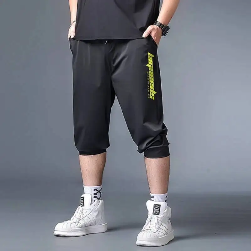 

Summer Ice Silk Tying Feet Cropped Casual Loose Men S Sports Pants Ultra Thin Style