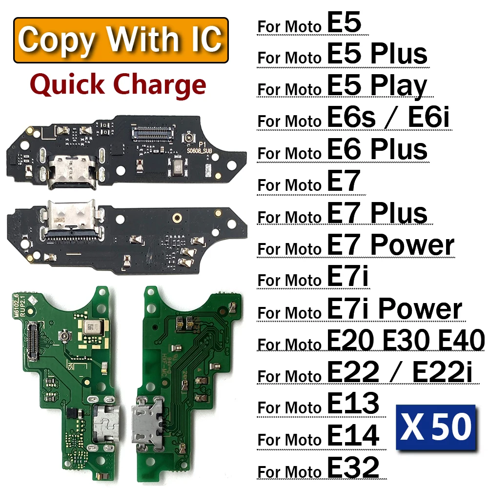 50Pcs，USB Charger Charging Dock Port Connector Flex Cable For Moto E5 E6 E6i E6s E7i E7 Plus Power Play E20 E30 E13 E14 E22 E32