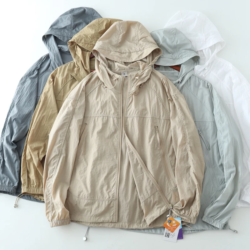 

Мужская одежда для защиты от солнца из ледяного шелка: быстросохнущая, дышащая, свободного кроя, с капюшоном, UPF50+, охлаждающая, с длинными рукавами и молнией