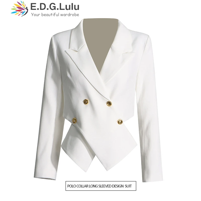 

EDGLuLu Fashion Women Female Design Cross Irregular Suits Jacket Tops Casual Solid Office Lady Short Blazer Coat Spring 0803