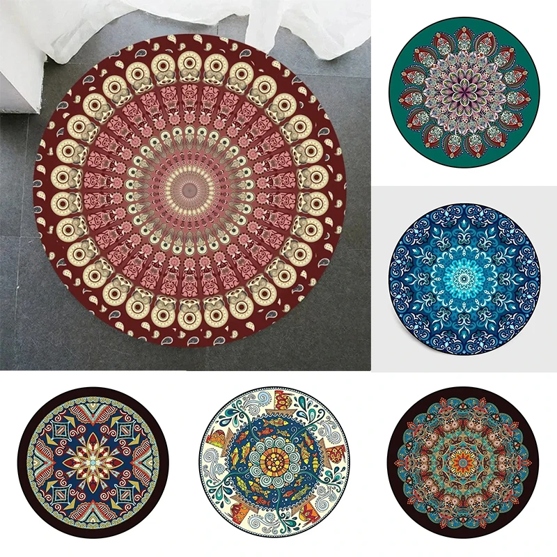 Mandala Pattern Round Door Mat for Home Decor Intricate Floral Design Floor Mat Adding Exotic Aesthetic to Living Space