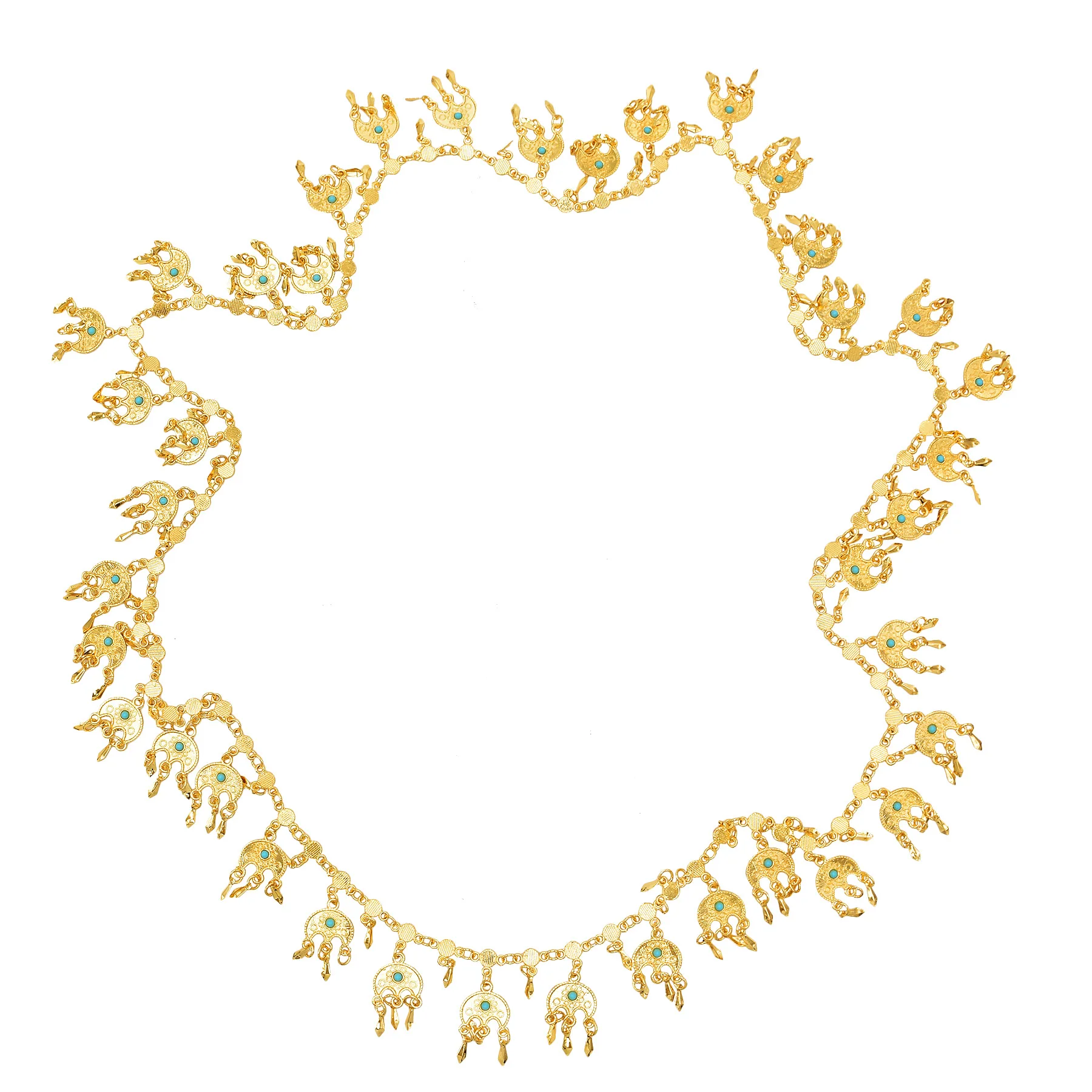 Gold Plated Moon Pendant Tassel Shoulder Chain Body Jewelry Fashion Thai India Ethnic Costumes Dress Statement Body Accessories