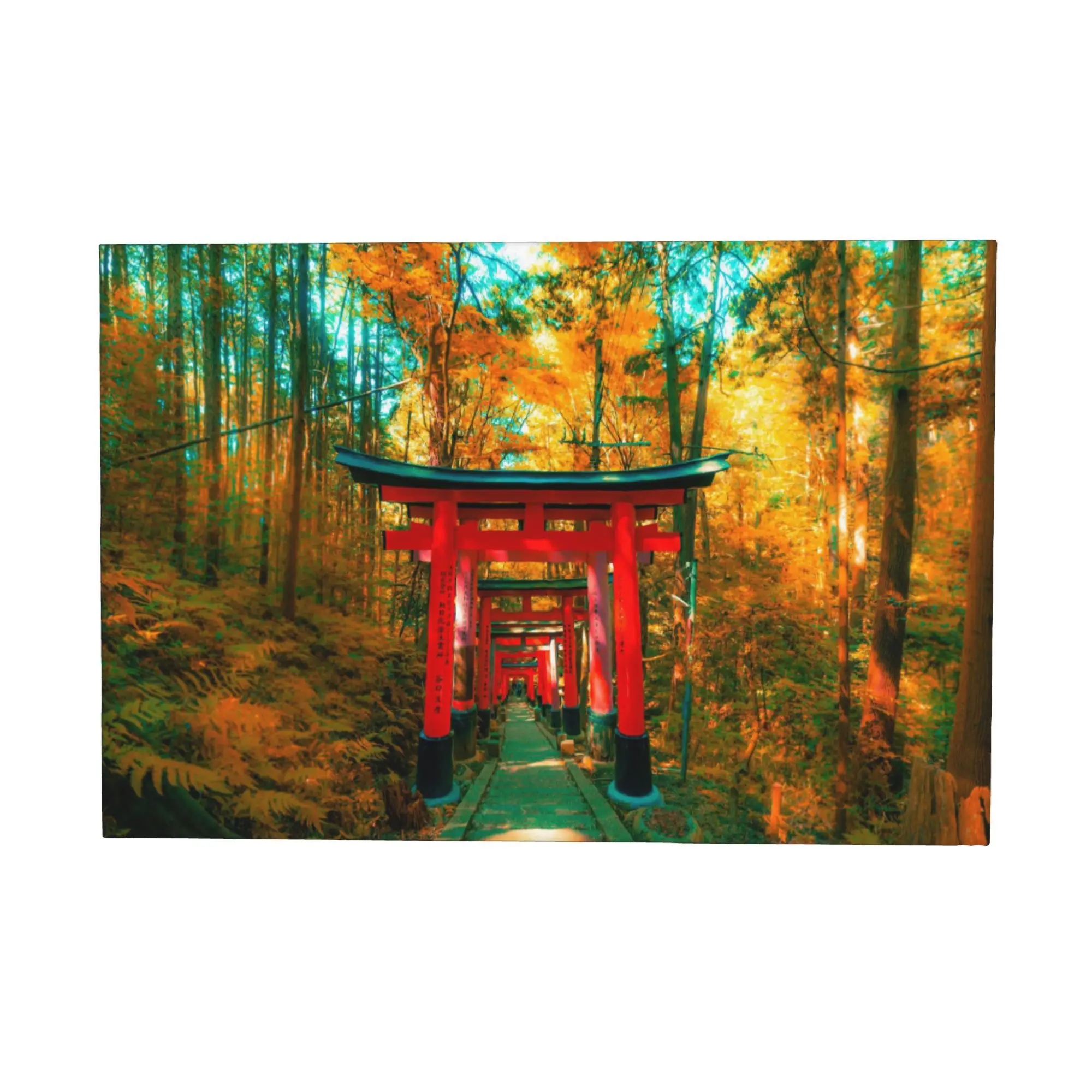 Fushimi Inari Taisha Kyoto Japón lienzo enmarcado arte de pared, impresionante impresión escénica de camino de puerta Torii roja, póster del santuario Shinto