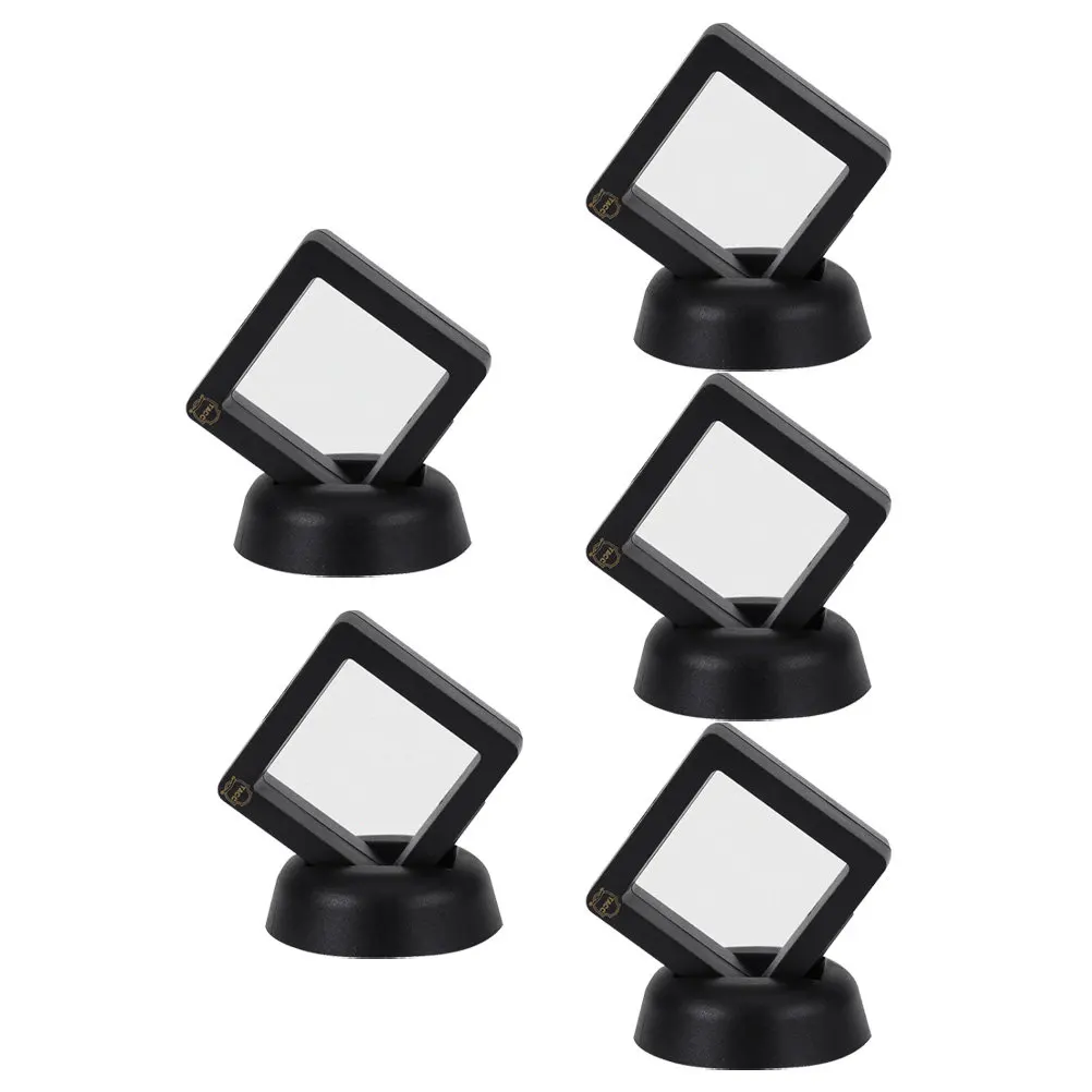 5Pcs Commemorative Coin Display Stand Square Frame Round Base Premium PP Material Home Office Decor Coin Collection Rack Display