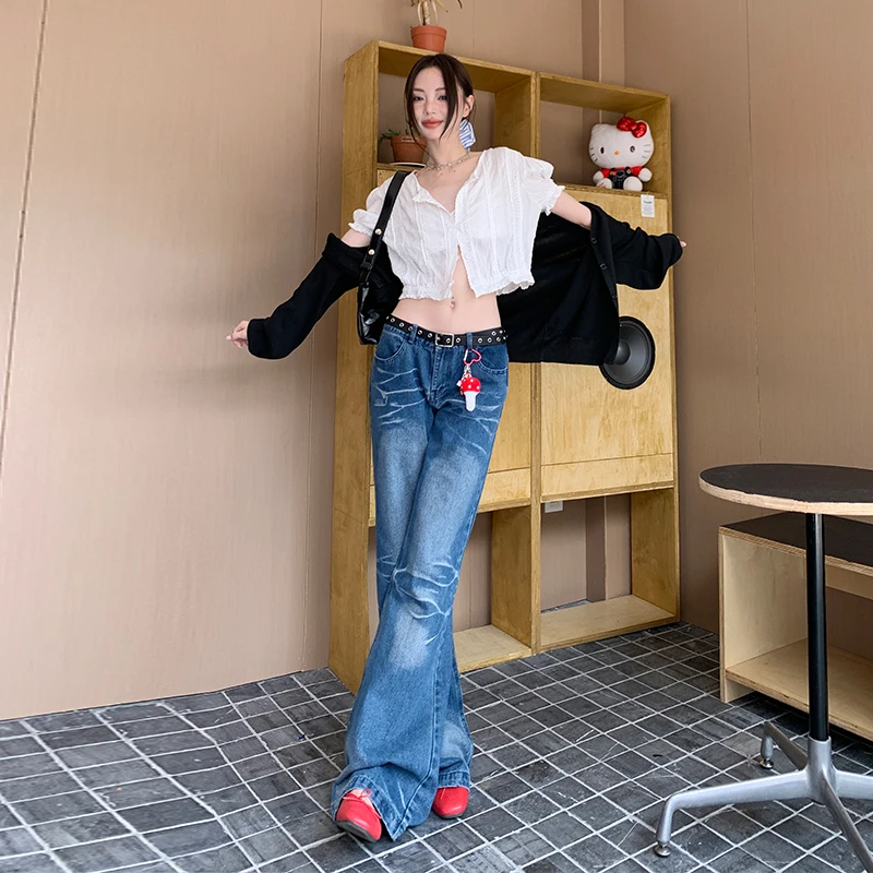 

2025 Blue Women Jeans High Waist Fashion American Vintage Streetwear Y2K Wide Leg Jean Female Denim Trouser Baggy Denim Pants