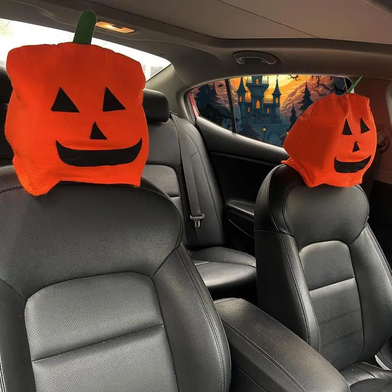 Pumpkin Car Headrest Covers 12pcs Pumpkin Ghost Face Car Headrest Cover Cute Halloween Headrest Protector Halloween Car Seat