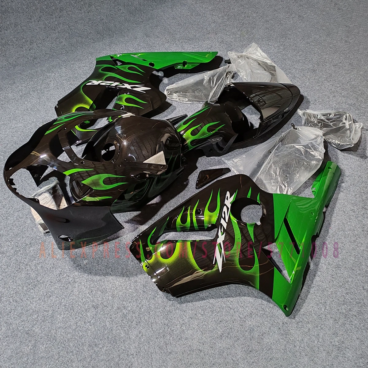 For ZX12R 2000 2001 Motorcycle Fairing Kit Injection Molded ABS Painted Fairings Bodywork Cowling Green Flame Red