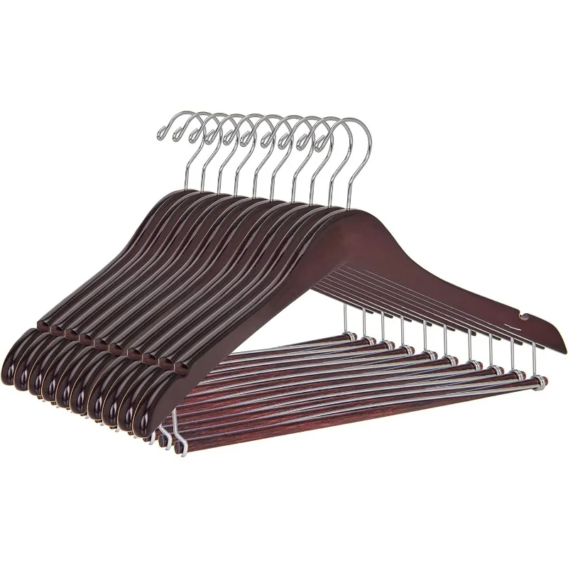 

Wooden Hangers Beautiful Sturdy Suit Coat Hangers with Locking Bar Chrome Hooks (60)