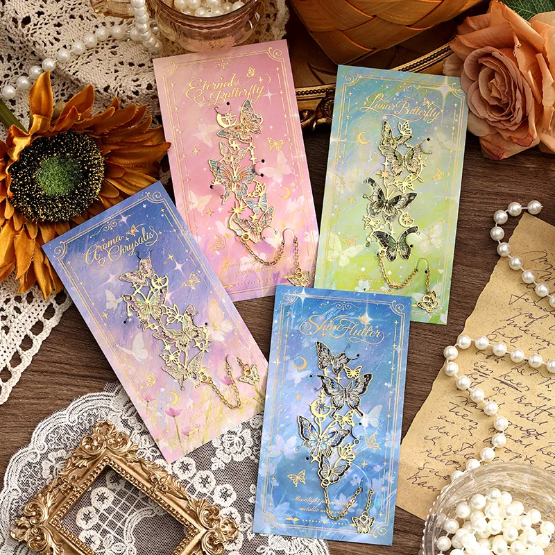 1pc Metal Bookmark Retro Butterfly Hollow Out Star Track Design Delicate Page Clip Creative Pendant Gift For Student Reading
