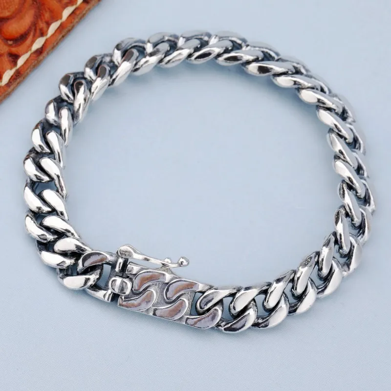 

Real Solid 925 Sterling Silver Chain Men Lucky Curb Cuban Link Bracelet 34-37g/22cm