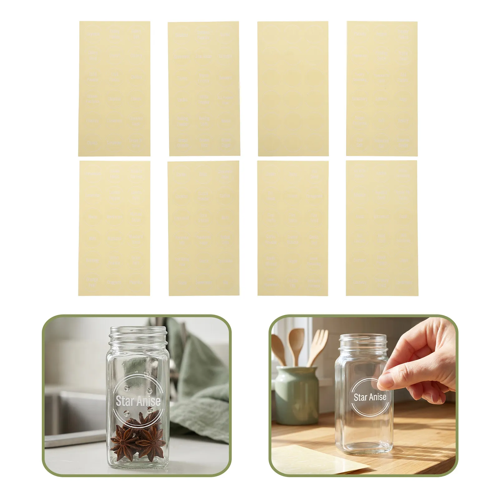 2Sets Round Waterproof Spice Stickers Preprinted Blank Transparent Self Adhesive Kitchen Herb Seasoning Glass Jar Pantry
