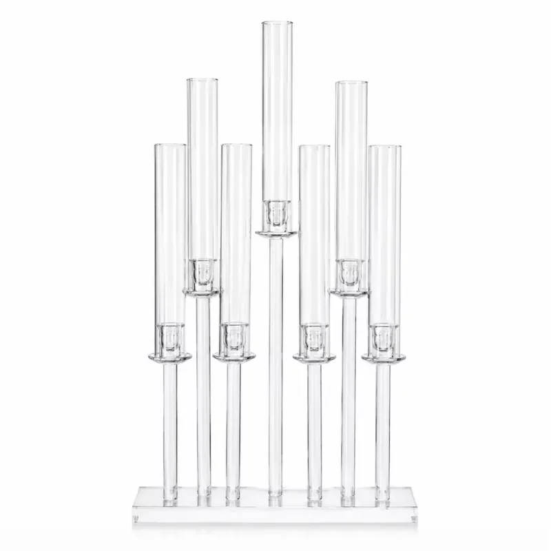 Luxury 7 Arm Crystal Glass Candlestick Holder Elegant Wedding Centerpiece Table Decoration for Banquet Party Home Ornament
