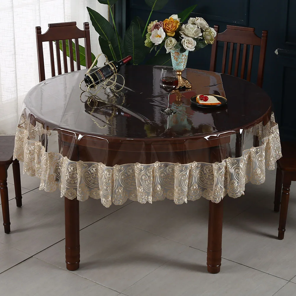 PVC Leave-in Tablecloth Waterproof Oil-proof Clear Transparent Home Coffee Table Embroidery Wear-resistant Tables Cover Decor