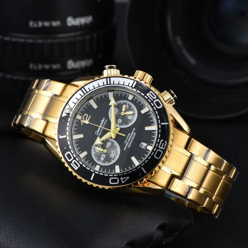 Luxury Mens Watches Business Speedmaster Series Five Pointers Watch Gold Strap Calendar Luminous Full Function Quartz Watch