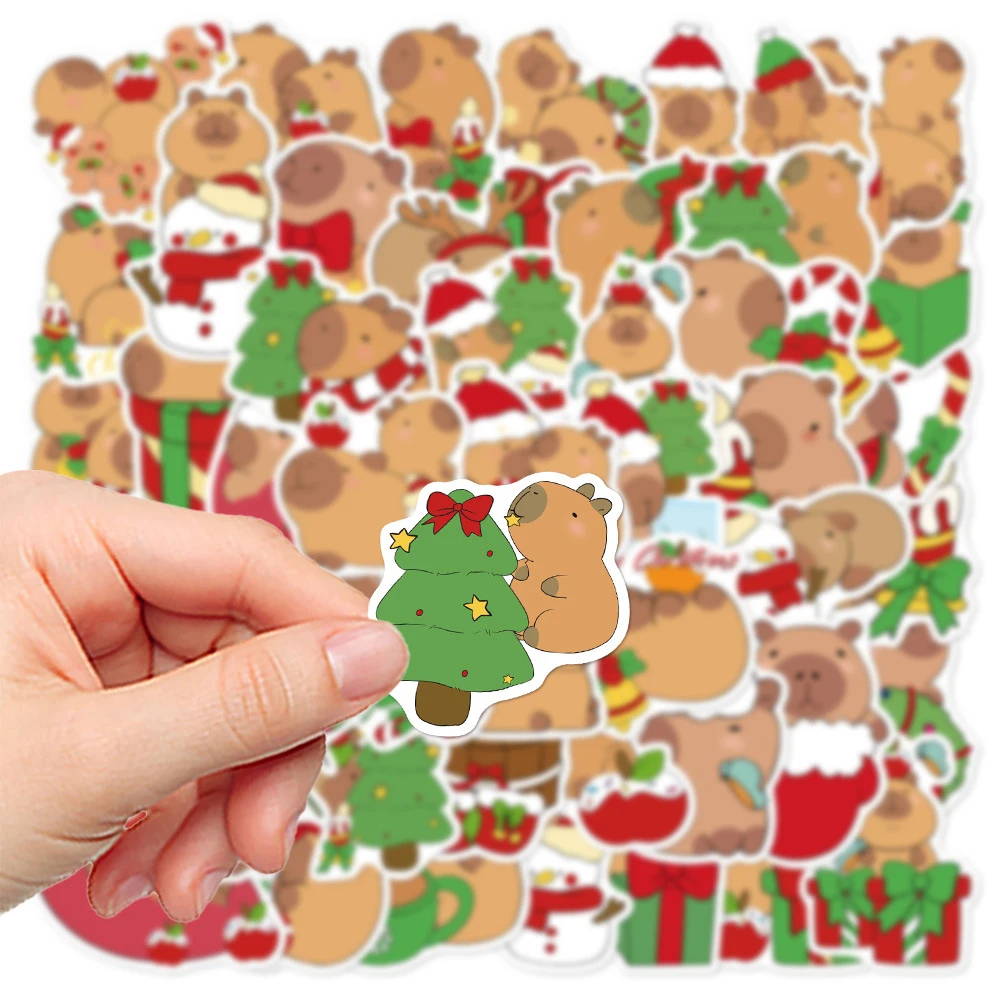 

10/30/50pcs Cartoon Christmas Capybara Stickers Cute Animal Decals Skateboard Notebook Phone Kawaii Graffiti Sticker Decoration