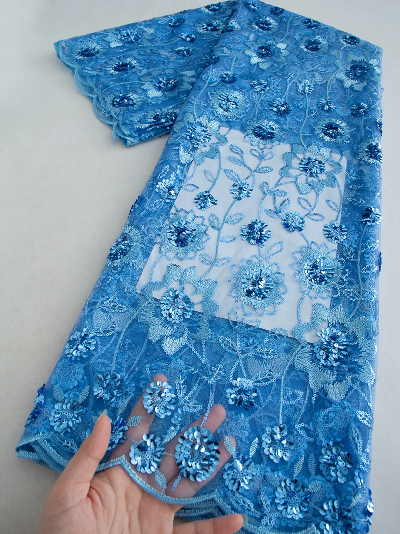 

Fashion Elegant French Embroidery Beaded Lace Fabric African Nigerian With Sequins Wholesale Fabric For Party Wedding Dress 4528