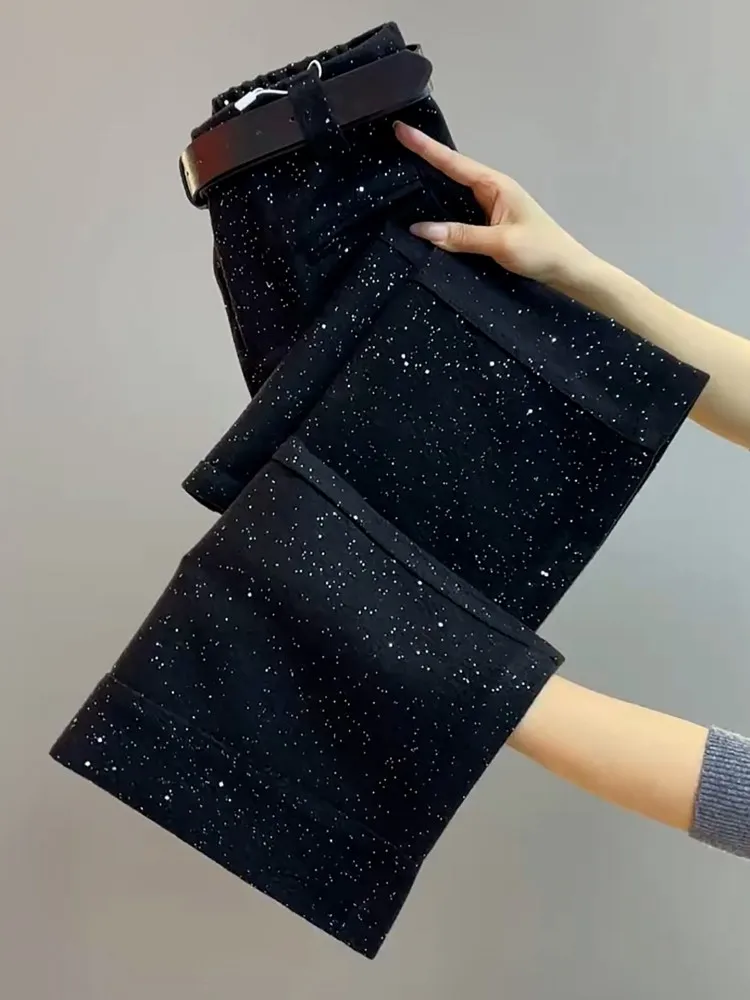 Designer Lady Fashion Starry Sky Sequined High Waist Long Trousers Office Ladies Work Suit Pants Cargo Wide Leg Pants Streetwear