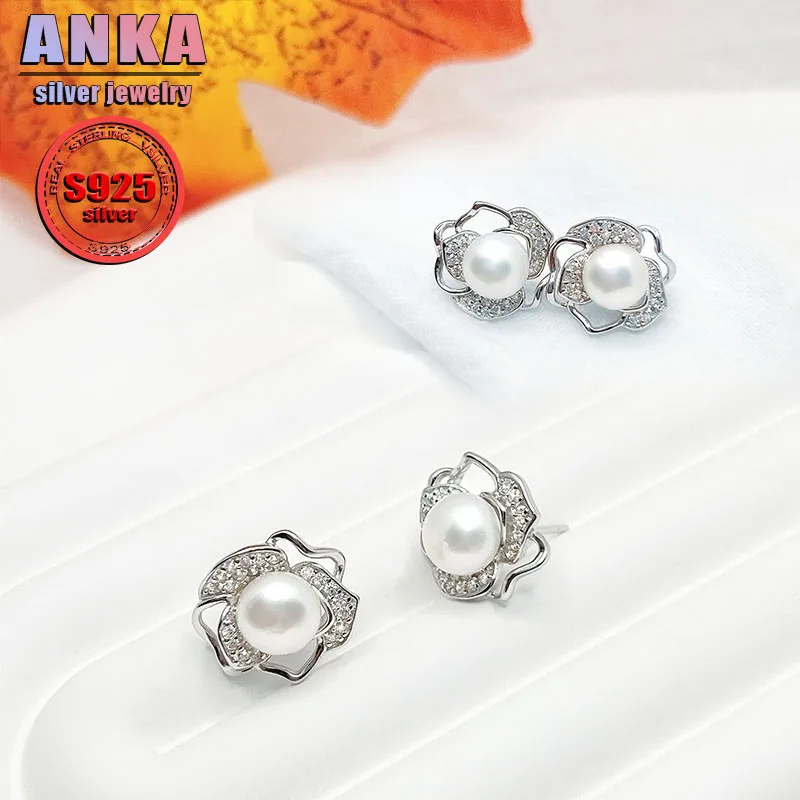 

S925 sterling silver earrings rose earrings freshwater pearl women's earrings sweet and lovely style