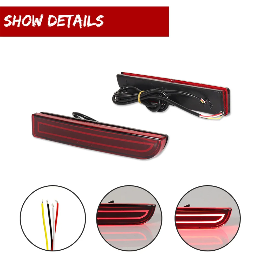 For Mitsubishi Lancer Outlander Evolution X Red LED Rear Bumper Reflector Tail Brake Stop Running Lights Fog Lights Turn Lights
