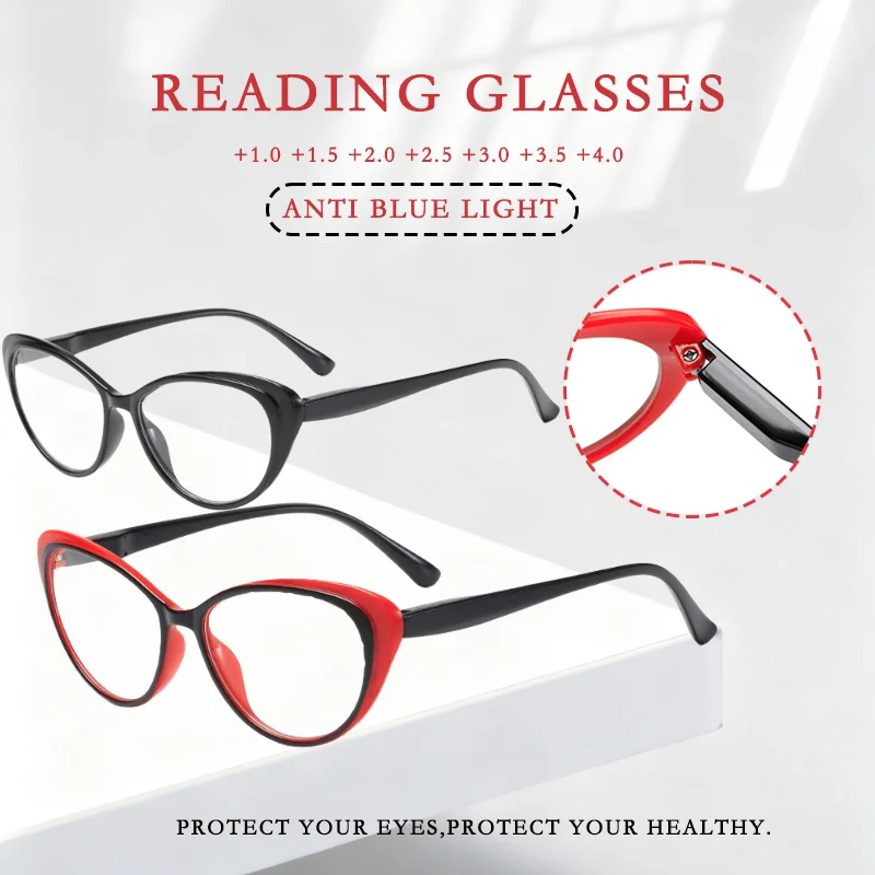 Stilvolle Y2k Cat Eye Butterfly Anti-Blaulicht-Lesebrille Zweifarbige, übergroße, ultraleichte Anti-Ermüdungsbrille +0~+4,0