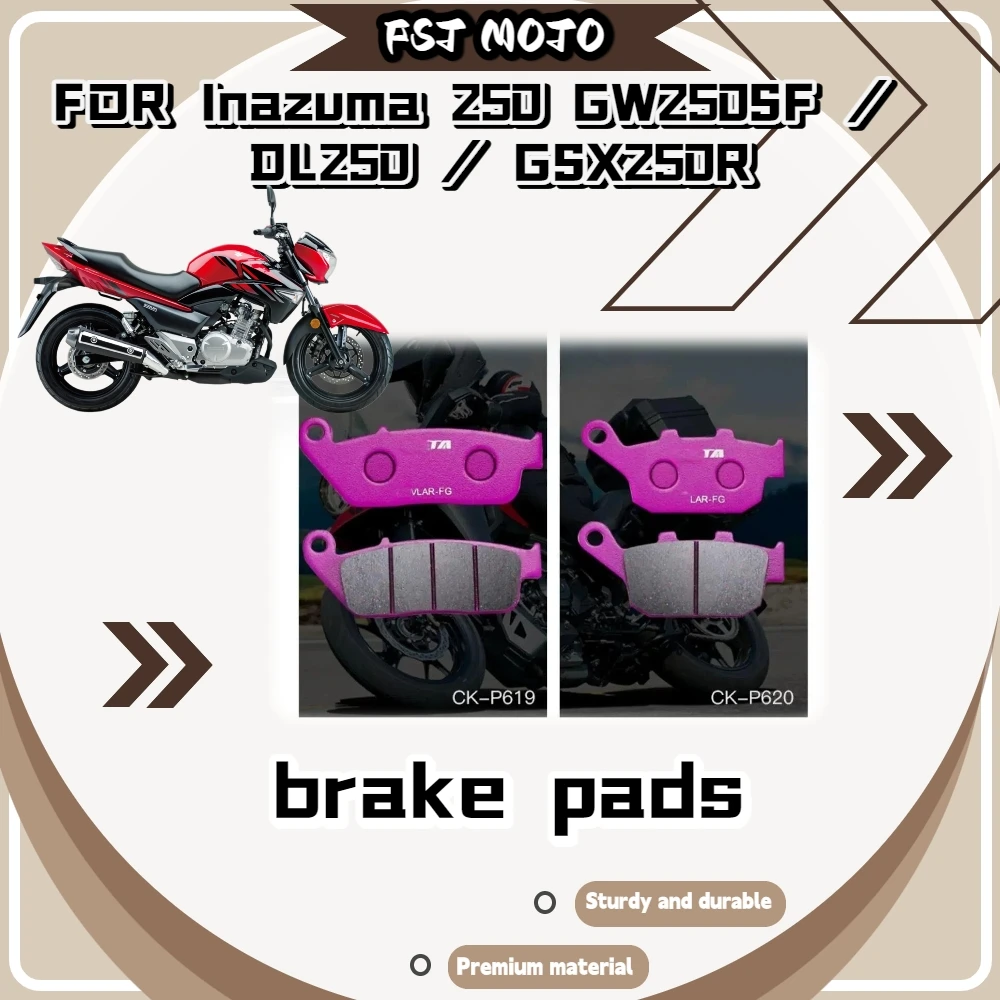 For GW250SF/DL250/GSX250R Ceramic Brake Pads Multi Friction Blends Drain Grooves Clear Mud Water To Avoid Brake Stagnation