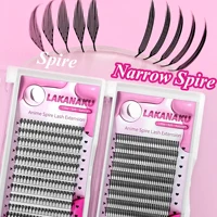 LAKANAKU Lasery troqueladas pestañas pestañas de aguja estrecha fibras tecnológicas pestañas con punta de Anime