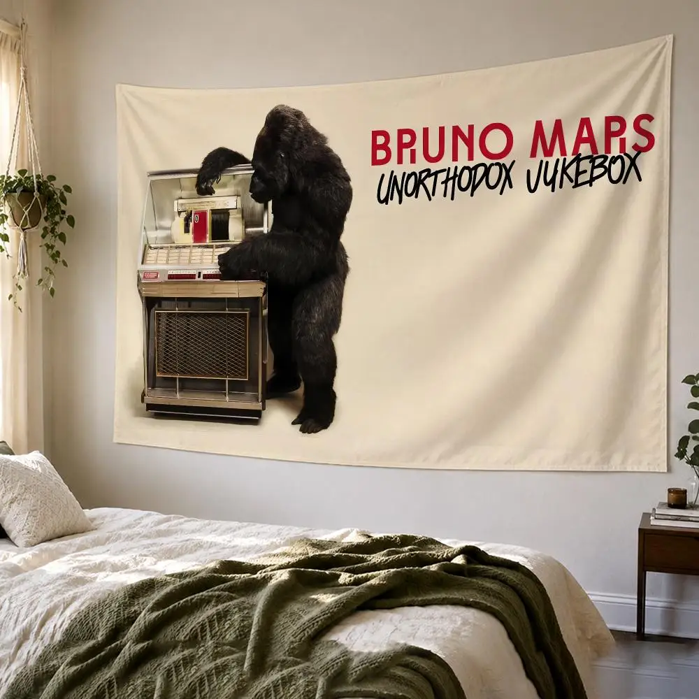 B-Bruno Mars Rock Rapper Tapestry Custom Living Bedroom Party Dormitory Interior Wall Bohemian Decoration Attached Clip