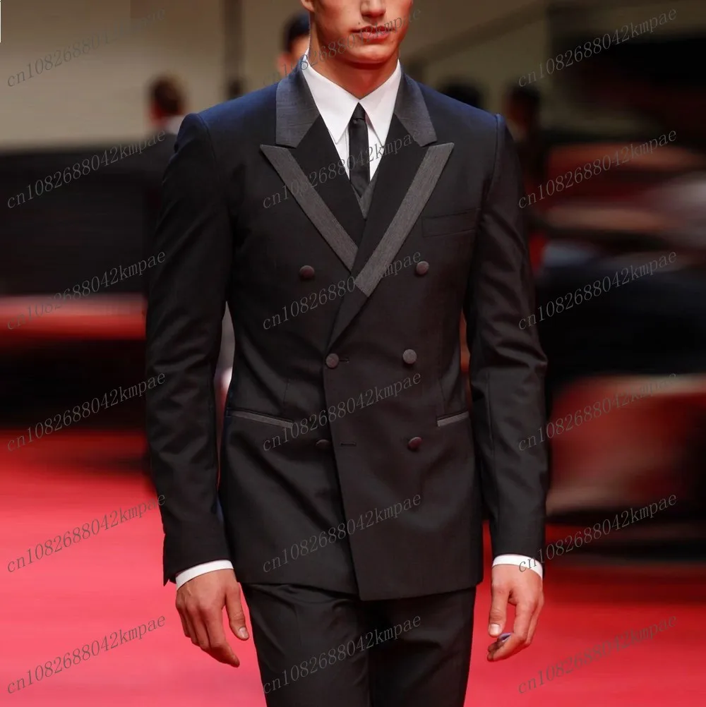 

New Black And Grey Men Suit Formal Occasion Groom Groomsman Wedding Party Prom Male Business Tuxedos 2 Piece Blazer Pants