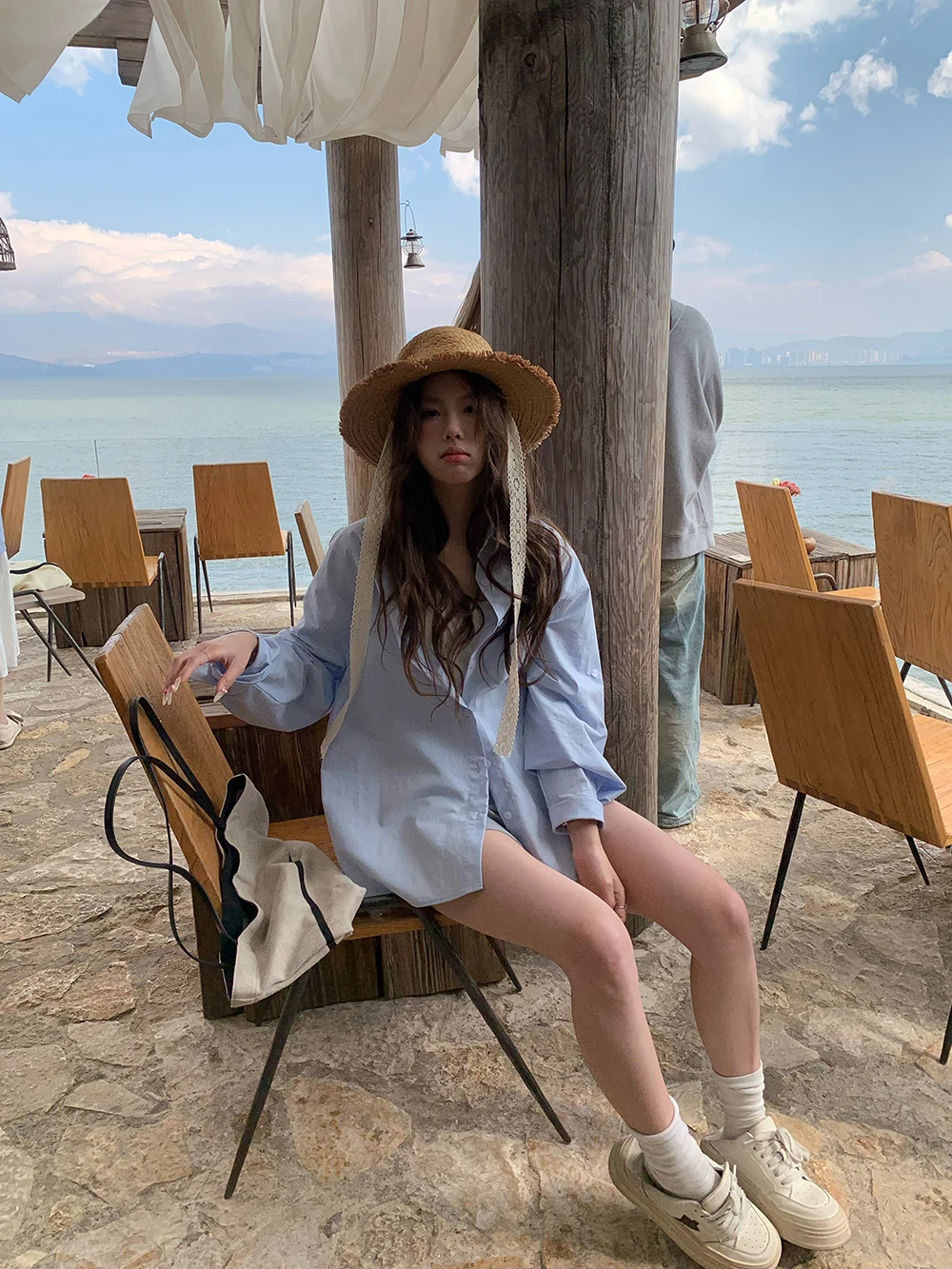 

Свободная женская летняя новая тонкая рубашка-накидка в стиле BF из хлопковой смеси для защиты от солнца от Huanghuangjia