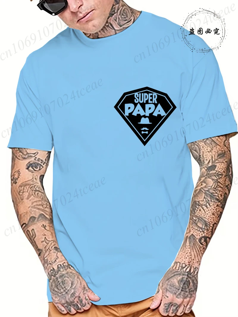 Super Papa Print Design Men Summer Casual Short Sleeve T-Shirt Fashion Dad Aesthetic Men Hip Hop Streetwear Tops Papa Gifts