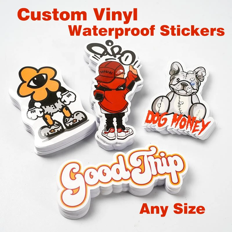 Custom Stickers Transparen Vinyl With Logo Name Waterproof PVC Die Cut Square Rectangle Personalized For Skateboard Car Wedding