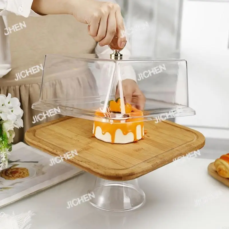 

Neu Wood Cake Stand Square Dessert Display with Clear Acrylic Lid for Parties and Weddings Cake Display Platter